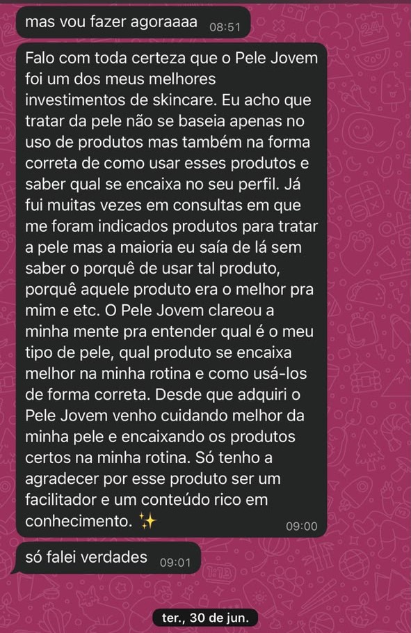 Depoimento de aluna — Clareza sobre a própria pele